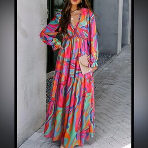 Gorgeous Colorful Long Sleeve Dress